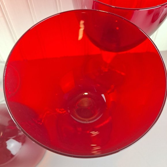4 Ruby Red Large Wine Glasses Clear Stem - Picture 2 of 5